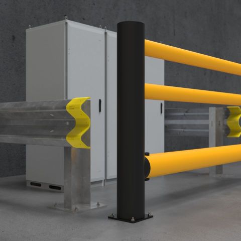 Steel Guardrail Alongside FlexGuard Polymer Barrier