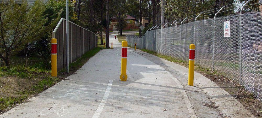 Example of line marking used to direct cyclists around the bollard hazard